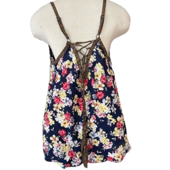 Torrid Navy Blue floral halter blouse with corset back size 00 or 10 - Picture 3 of 6